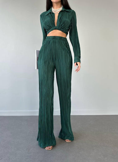 Emerald Pants & Twist Top Set - Marla Hamana Boutique