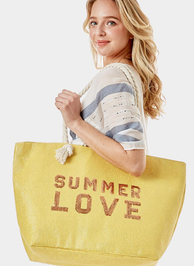 Rope Handle Summer Love Bedazzled Tote Bag - Marla Hamana Boutique